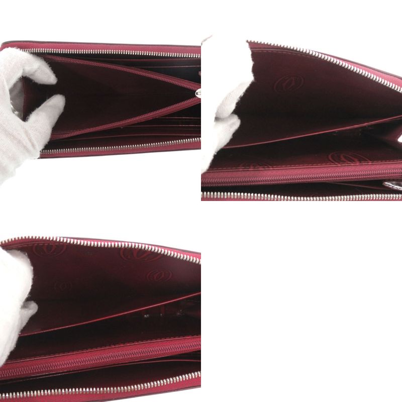 Cartier Happy Birthday Zip Around Silver Enamel Calf Leather Gold Red Wallet