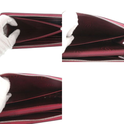 Cartier Happy Birthday Zip Around Silver Enamel Calf Leather Gold Red Wallet
