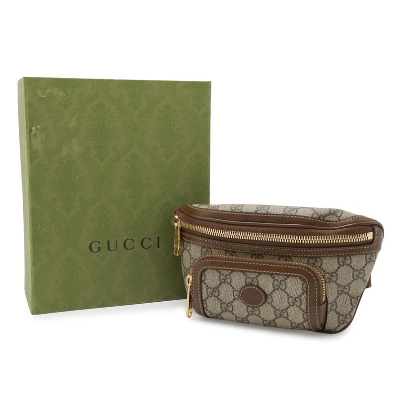 Gucci Interlocking GG Supreme Belt Bag Waist Pouch Leather Beige Brown