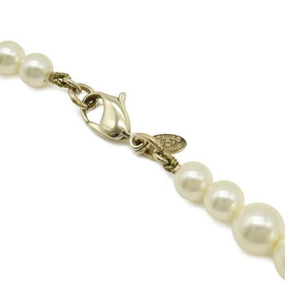 Chanel CC Logo Faux Pearl Long Necklace Pendant Rhinestone Cream Gold