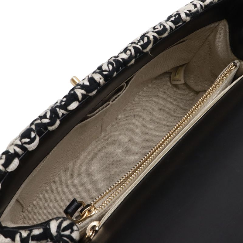 Chanel Coco Handle 29 S Top Handbag 2-Way Chain Shoulder Tweed Black White Gold