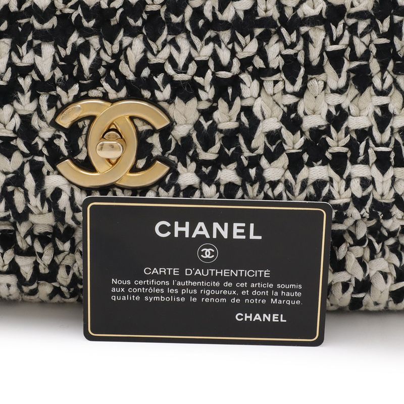 Chanel Coco Handle 29 S Top Handbag 2-Way Chain Shoulder Tweed Black White Gold