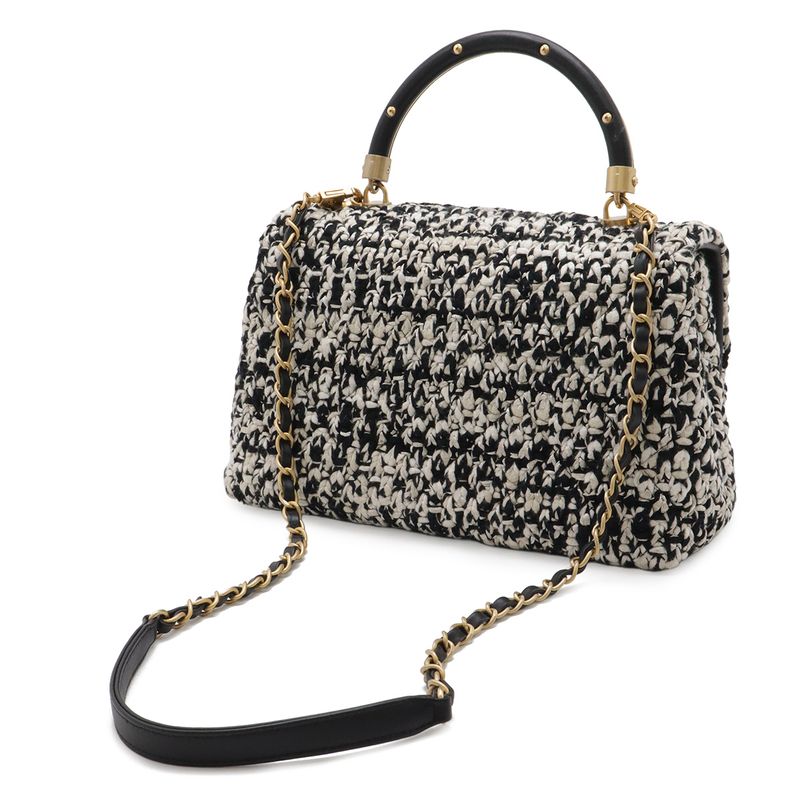 Chanel Coco Handle 29 S Top Handbag 2-Way Chain Shoulder Tweed Black White Gold