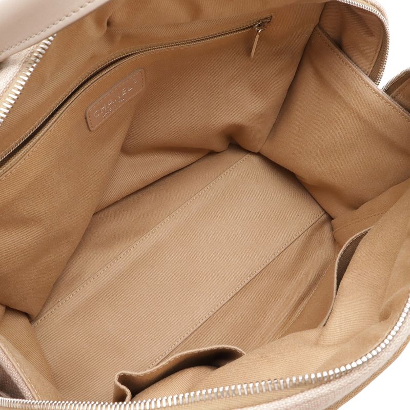 Chanel Deauville Bowling Bag 2-Way Chain Canvas Brown Beige Silver