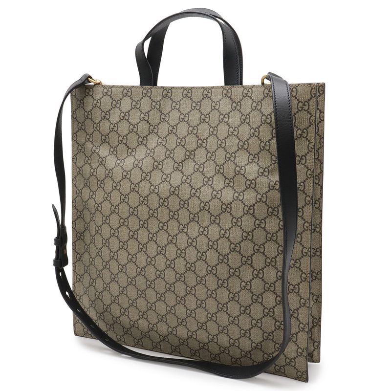 Gucci GG Supreme Bee Print Bee Tote 2-Way Shoulder Bag Leather Khaki Beige Black