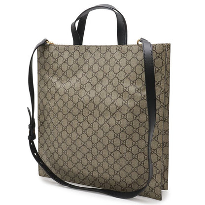 Gucci GG Supreme Bee Print Bee Tote 2-Way Shoulder Bag Leather Khaki Beige Black