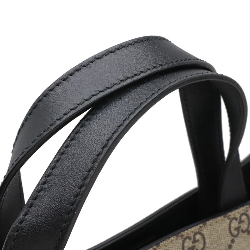 Gucci GG Supreme Bee Print Bee Tote 2-Way Shoulder Bag Leather Khaki Beige Black