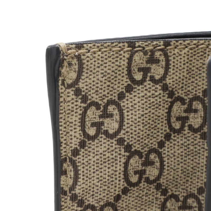 Gucci GG Supreme Bee Print Bee Tote 2-Way Shoulder Bag Leather Khaki Beige Black