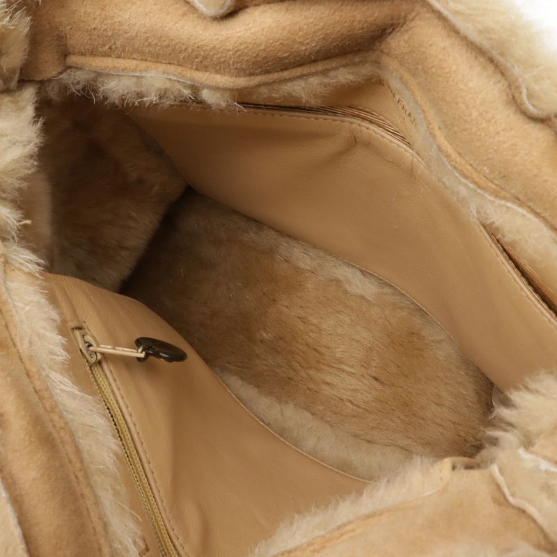 Chanel Logo Tote Mouton Suede Leather Beige