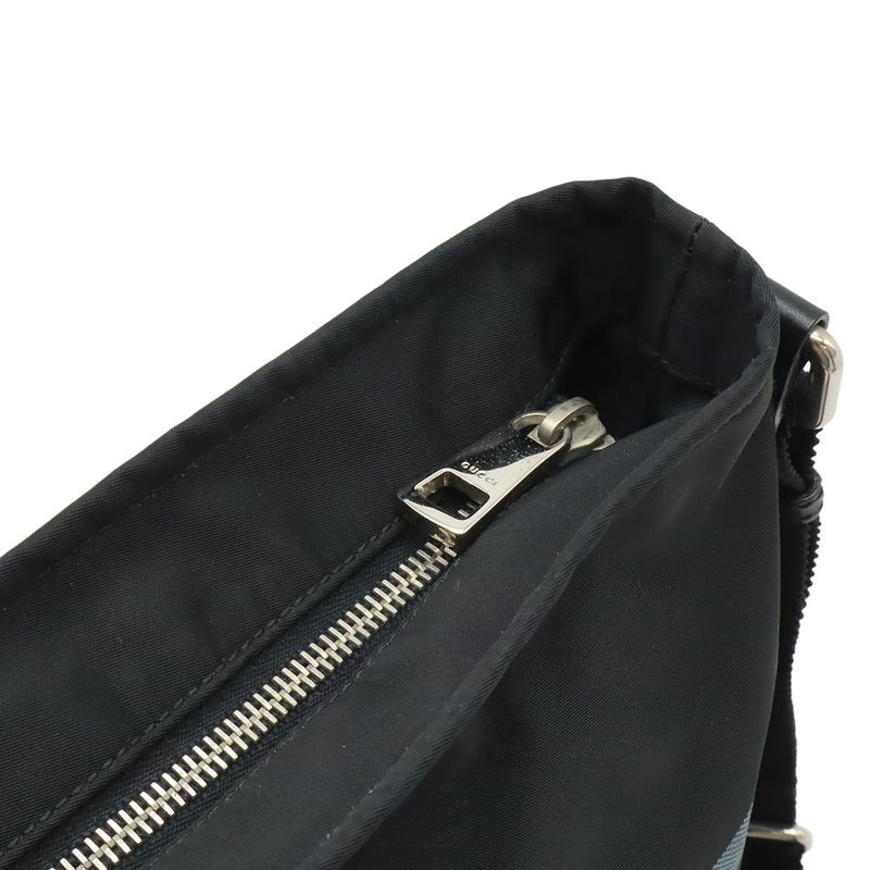 Gucci Diamante Shoulder Bag Crossbody Nylon Leather Black Gray Silver
