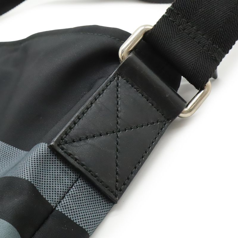 Gucci Diamante Shoulder Bag Crossbody Nylon Leather Black Gray Silver