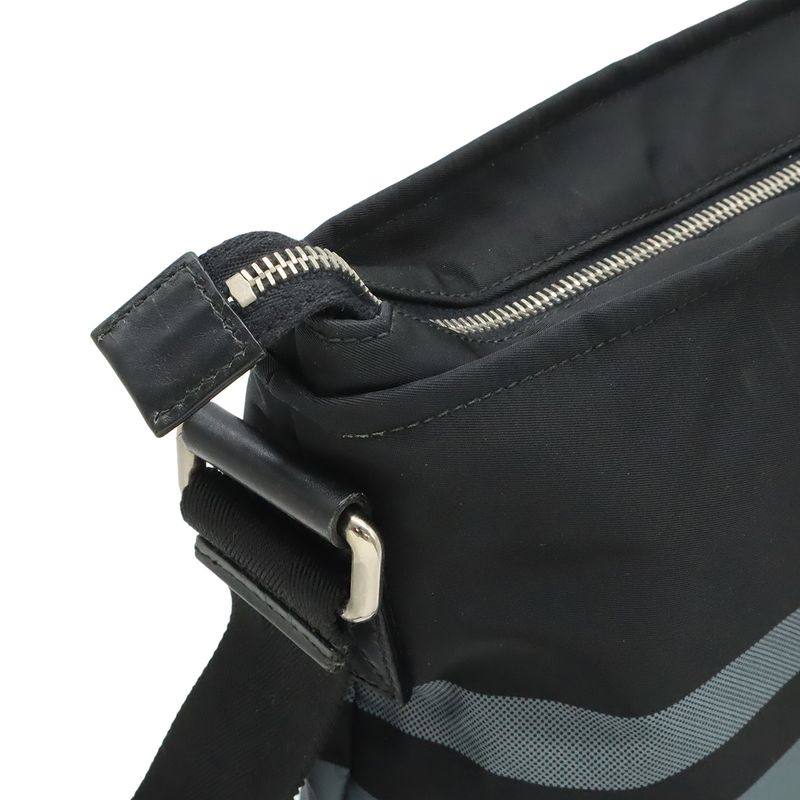 Gucci Diamante Shoulder Bag Crossbody Nylon Leather Black Gray Silver