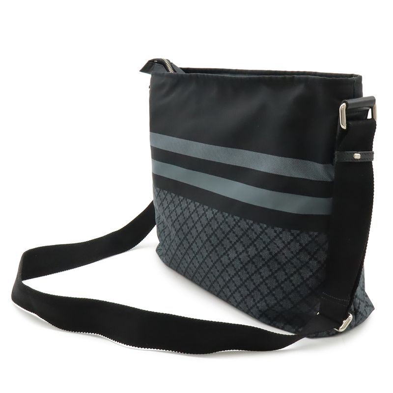 Gucci Diamante Shoulder Bag Crossbody Nylon Leather Black Gray Silver