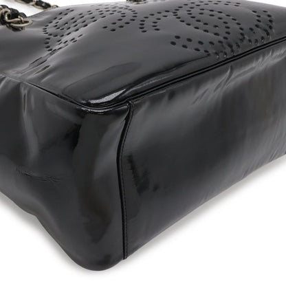 Chanel CC Logo Triple Coco Perforated Tote Chain Shoulder Bag Enamel Black