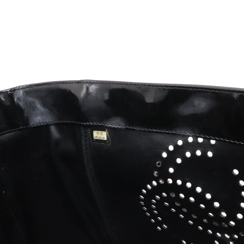 Chanel CC Logo Triple Coco Perforated Tote Chain Shoulder Bag Enamel Black