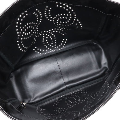 Chanel CC Logo Triple Coco Perforated Tote Chain Shoulder Bag Enamel Black