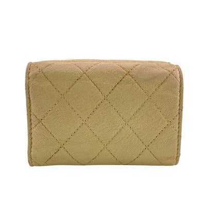 Chanel Compact Wallet Quilted Caviar Leather Trifold Beige