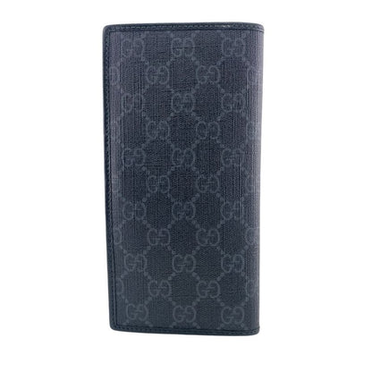 Gucci 2 Piece Set Long Billfold Fragment Case GG Supreme Leather Black Wallet