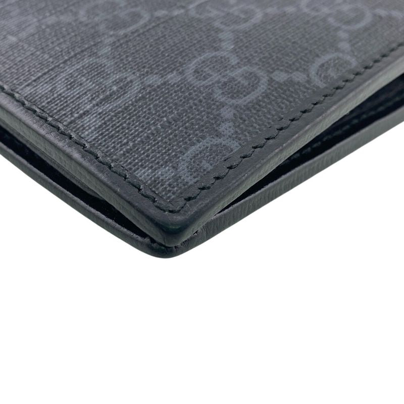 Gucci 2 Piece Set Long Billfold Fragment Case GG Supreme Leather Black Wallet