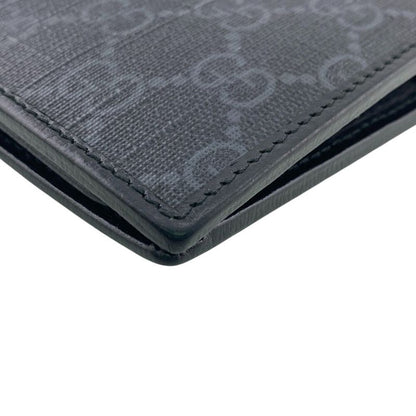 Gucci 2 Piece Set Long Billfold Fragment Case GG Supreme Leather Black Wallet