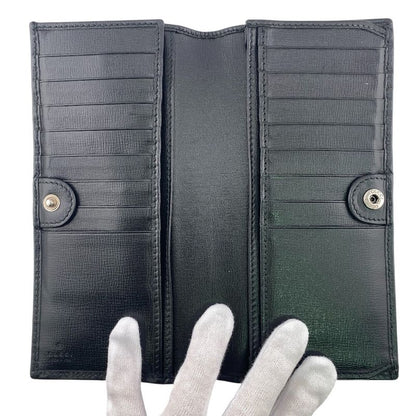 Gucci 2 Piece Set Long Billfold Fragment Case GG Supreme Leather Black Wallet