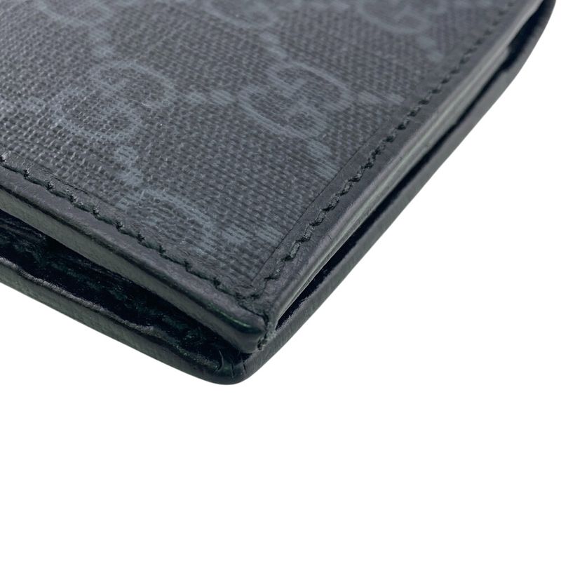 Gucci 2 Piece Set Long Billfold Fragment Case GG Supreme Leather Black Wallet