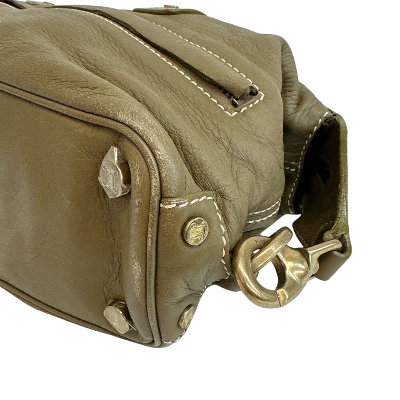 Celine Bow Sling Bag Triomphe Stitch Leather Khaki