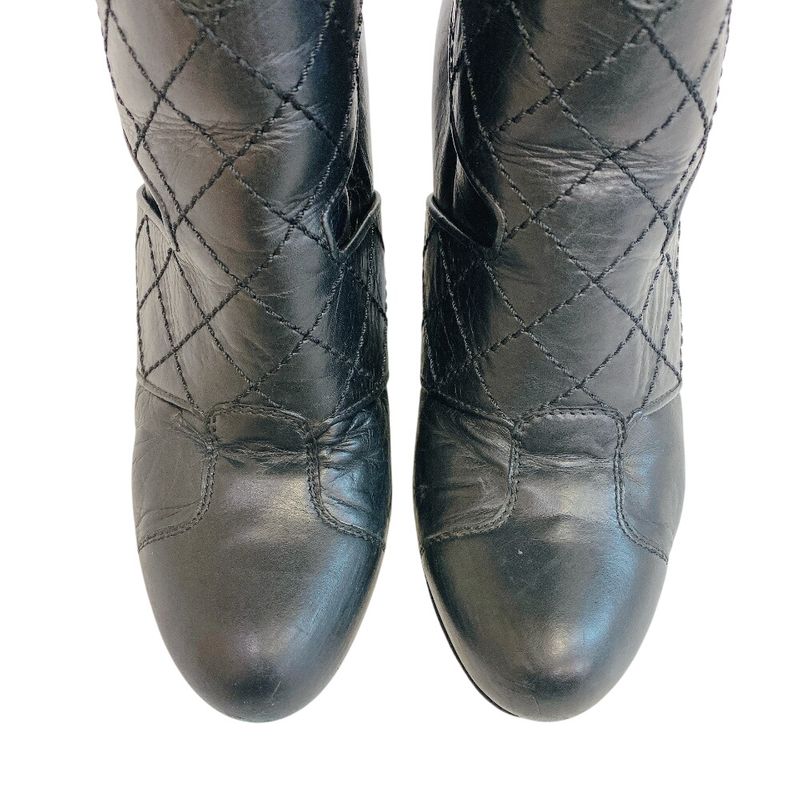 Chanel Long Boots CC Logo Bicolor Leather Black