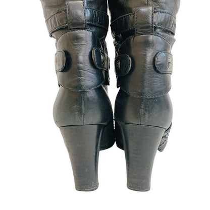 Chanel Long Boots CC Logo Bicolor Leather Black