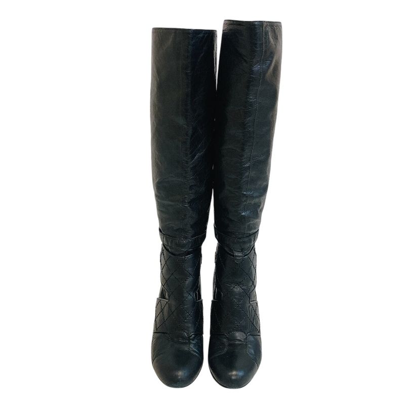 Chanel Long Boots CC Logo Bicolor Leather Black