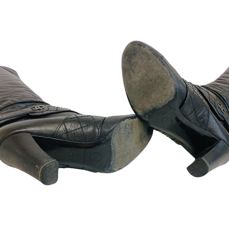 Chanel Long Boots CC Logo Bicolor Leather Black