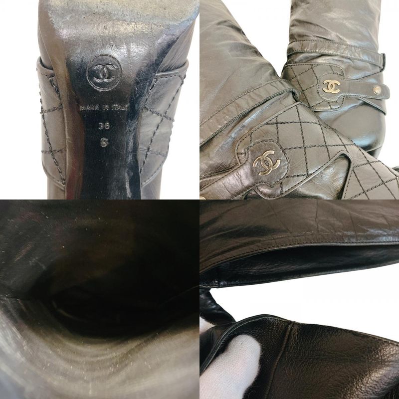 Chanel Long Boots CC Logo Bicolor Leather Black