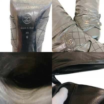Chanel Long Boots CC Logo Bicolor Leather Black