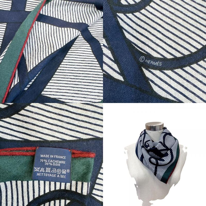 Hermes Triangle Jean Chemises Cashmere Scarf Navy