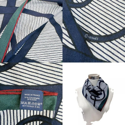 Hermes Triangle Jean Chemises Cashmere Scarf Navy