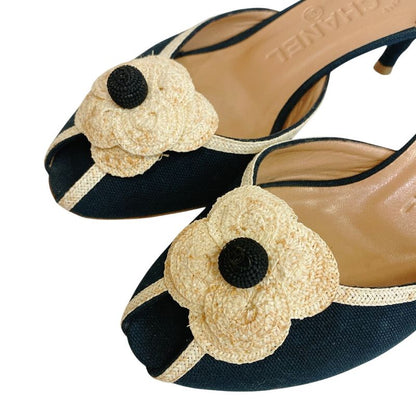 Chanel Camellia CC Logo Canvas Mule Black