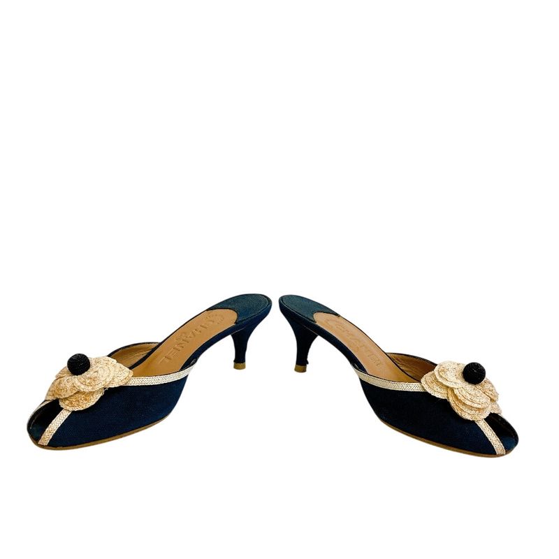 Chanel Camellia CC Logo Canvas Mule Black