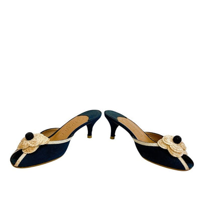 Chanel Camellia CC Logo Canvas Mule Black