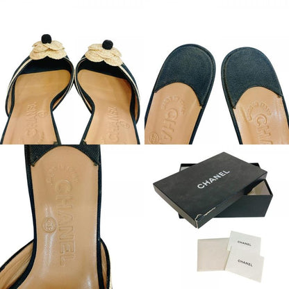 Chanel Camellia CC Logo Canvas Mule Black