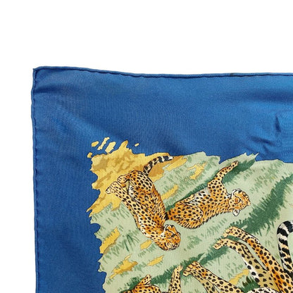 Hermes Carre 90 African Animal Print Silk Scarf Blue