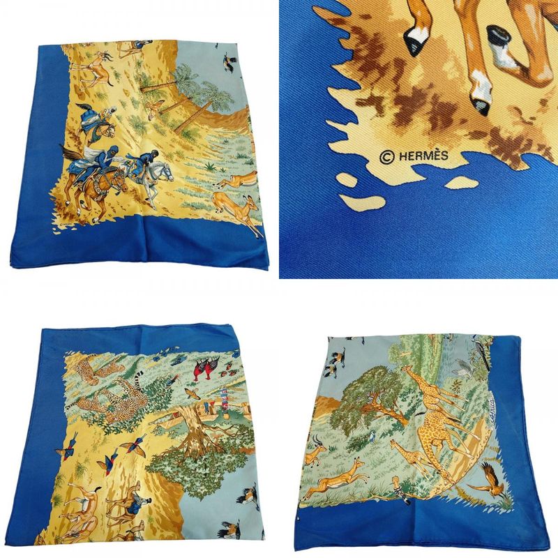 Hermes Carre 90 African Animal Print Silk Scarf Blue