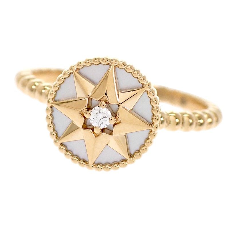 Dior Rose Des Vins Ring 18k Yellow Gold Mother Of Pearl Diamond 53