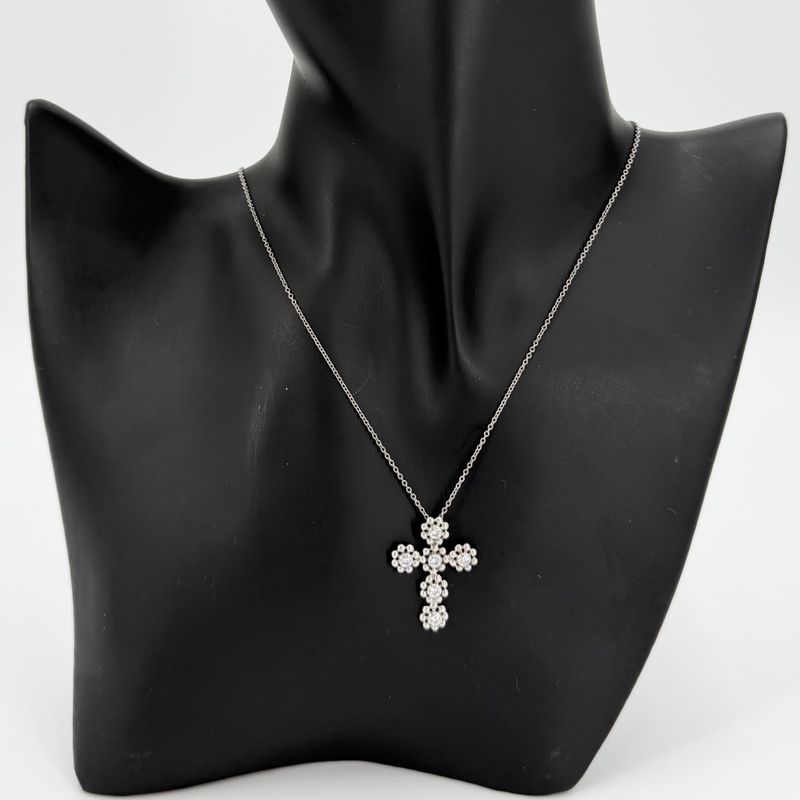 Tiffany & Co Necklace Cross Pendant 18k WG Gold Diamond