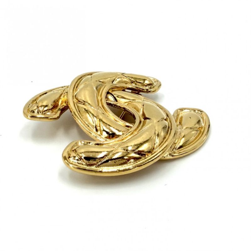 Chanel Brooch Quilted CC Logo Vintage Gold Plated