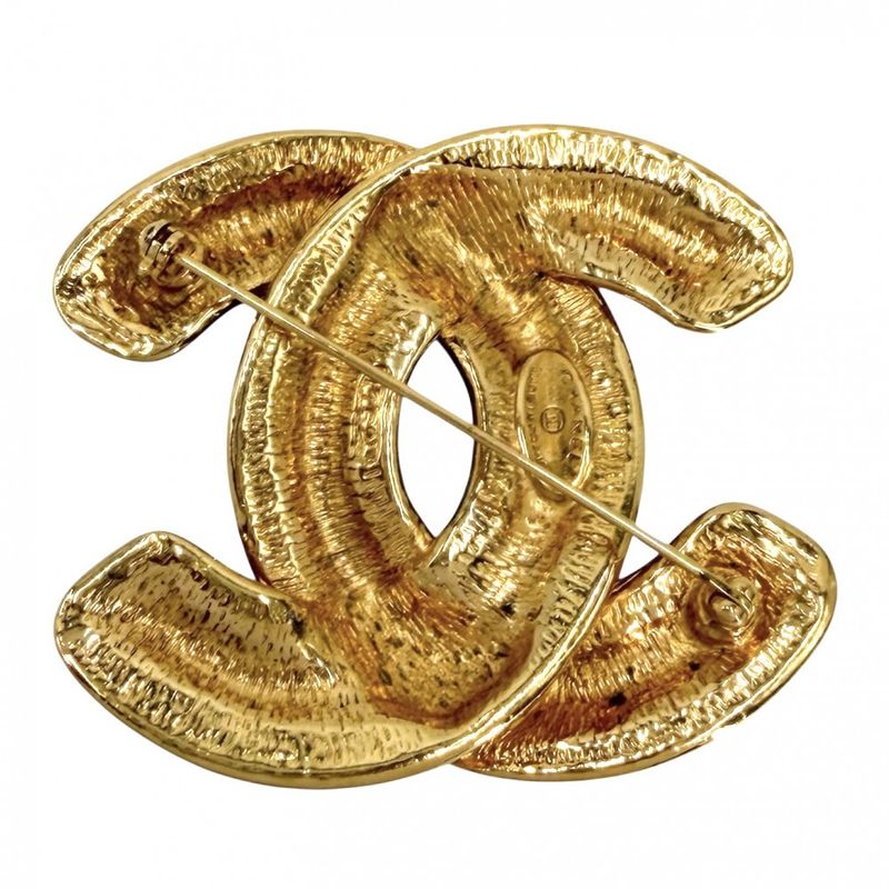 Chanel Brooch Quilted CC Logo Vintage Gold Plated