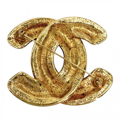 Chanel Brooch Quilted CC Logo Vintage Gold Plated