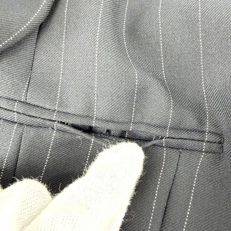 Chanel Collarless Jacket CC Logo Striped Vintage 38 Navy Silver Wool Spring