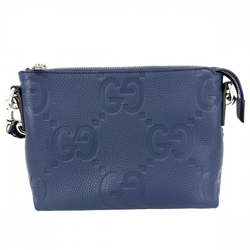 Gucci Shoulder Bag Jumbo GG Small 2-Way Second Crossbody Clutch Leather Blue