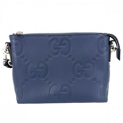Gucci Shoulder Bag Jumbo GG Small 2-Way Second Crossbody Clutch Leather Blue