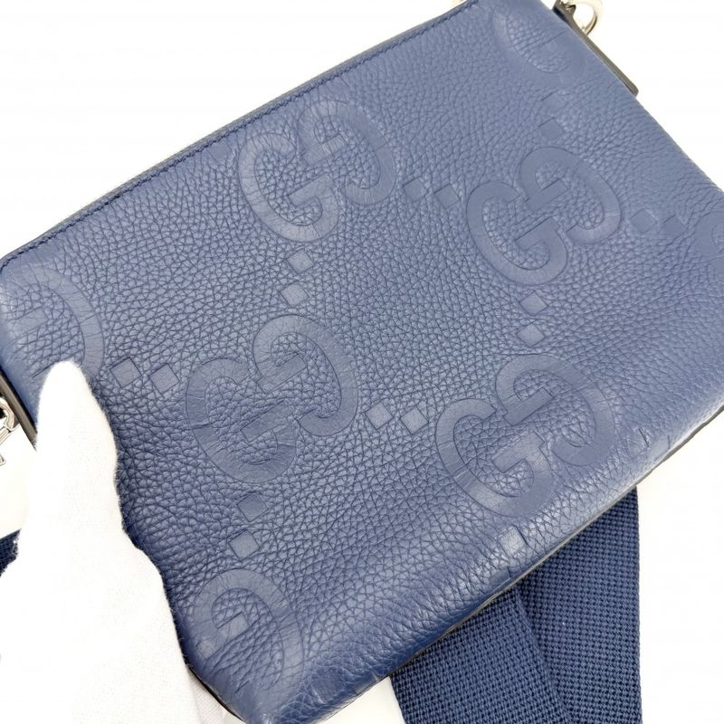 Gucci Shoulder Bag Jumbo GG Small 2-Way Second Crossbody Clutch Leather Blue